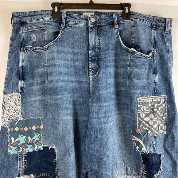 Pilcro Patchwork Jeans EU 60W US 26W Wide Leg - Picture 2 of 13